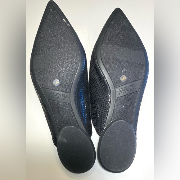 Alfani Serrise Black Snakeskin  Textured Slip-On Mules Shoes Silver Heels 8.5M - Picture 6 of 8